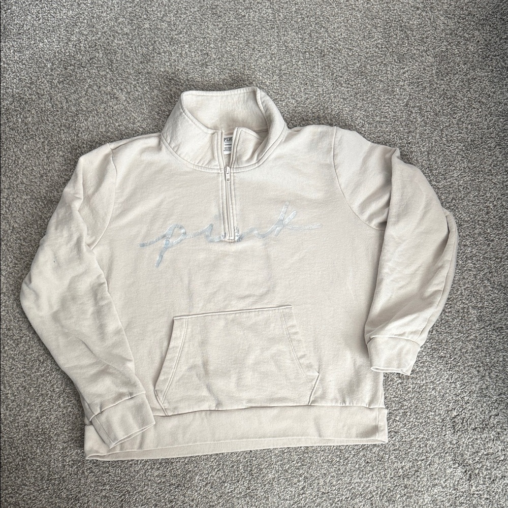 PINK Victoria's Secret Cream Quarter-Zip Sweatshirt
